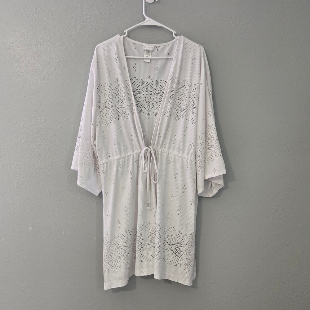 DOTTI Plus Size White Swim Cover 3X- Lightweight Eyelet Beach Wear Cover Summer